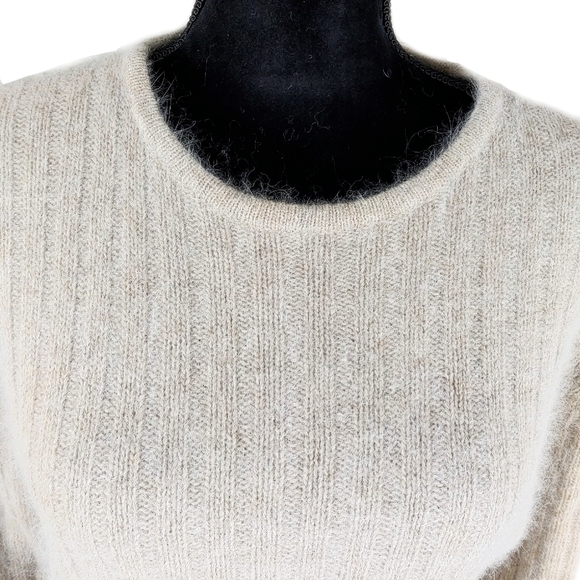 Rafaella Womens M Lambs Wool Blend Taupe Ribbed Round Neck Sweater Sz M - Picture 4 of 6